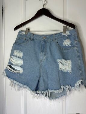 SHEIN Light Blue Distressed Denim Cutoff Shorts size XXL waist 19” rise 13”
